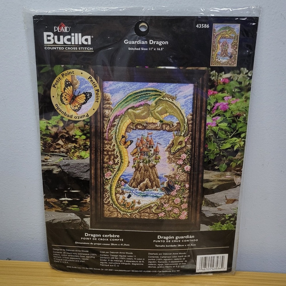 Plaid Bucilla Counted Cross Stitch Guardian Dragon 43586 New Sealed Castle